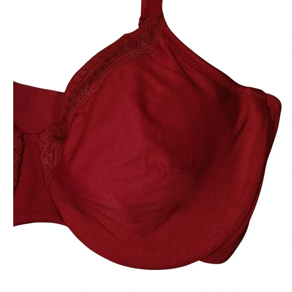 Wacoal Bra 34C Womens Red Underwire Lace Trim Full Coverage 855213 Lingerie